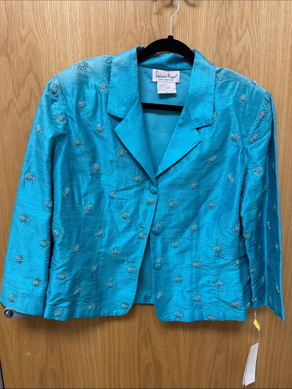 NWT Dead Stock Vintage Laurence Kazar Turquoise Beaded 100% Silk Blazer